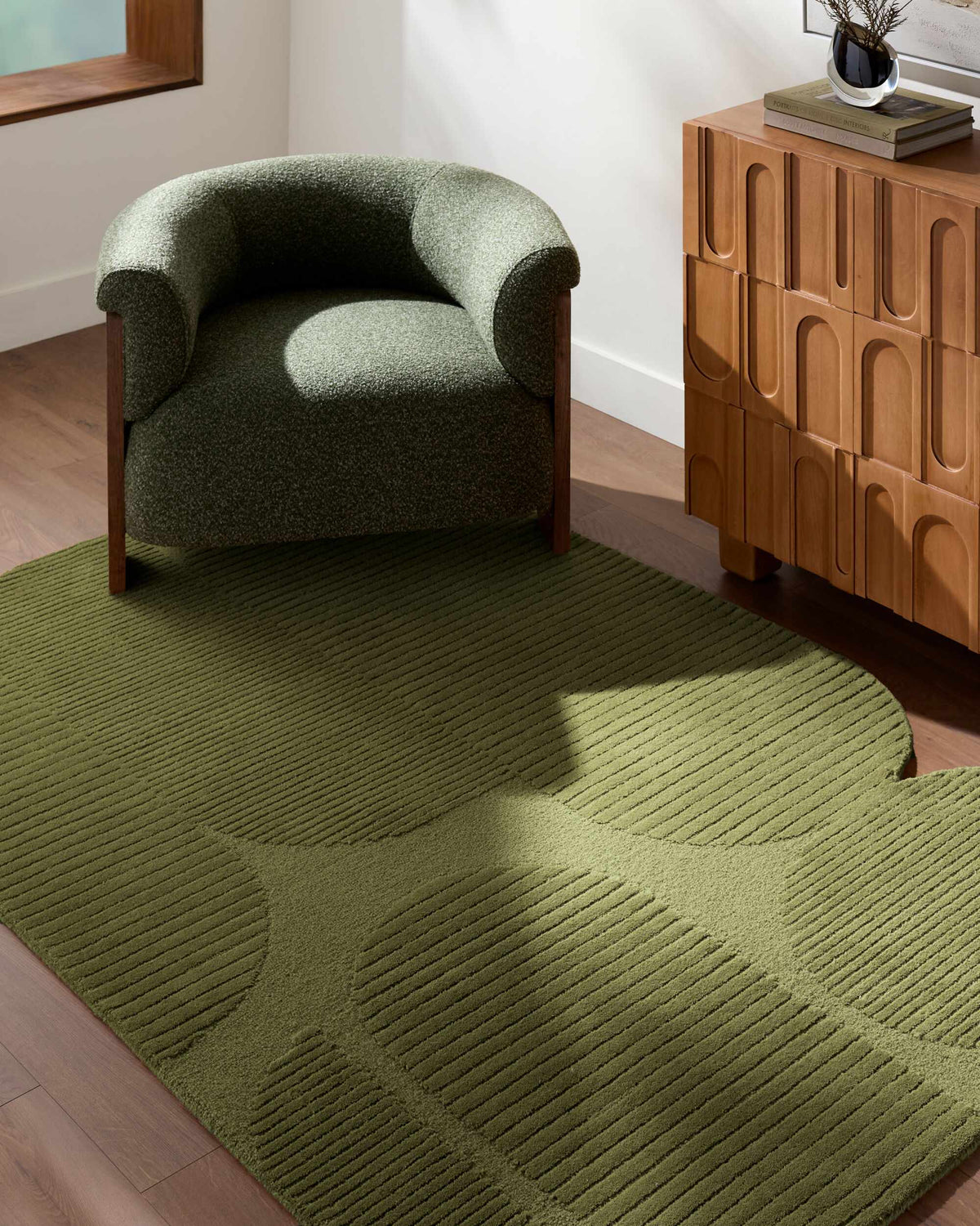 Goci Olive Abstract Hand Tufted Wool Area Rug