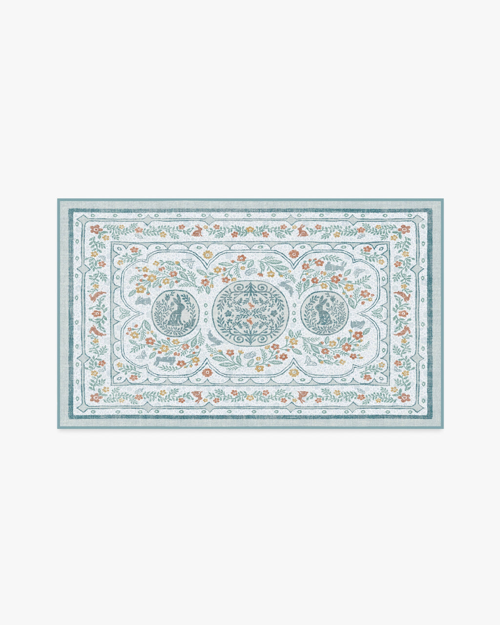 Twin Bunny Border Blue Rug