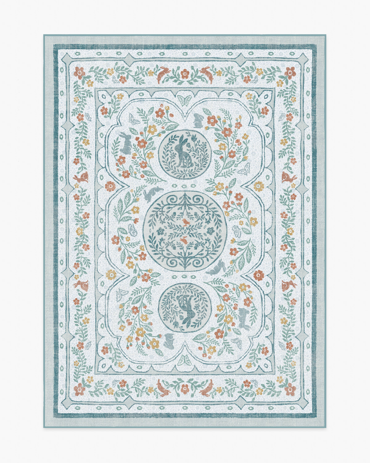 Twin Bunny Border Blue Rug