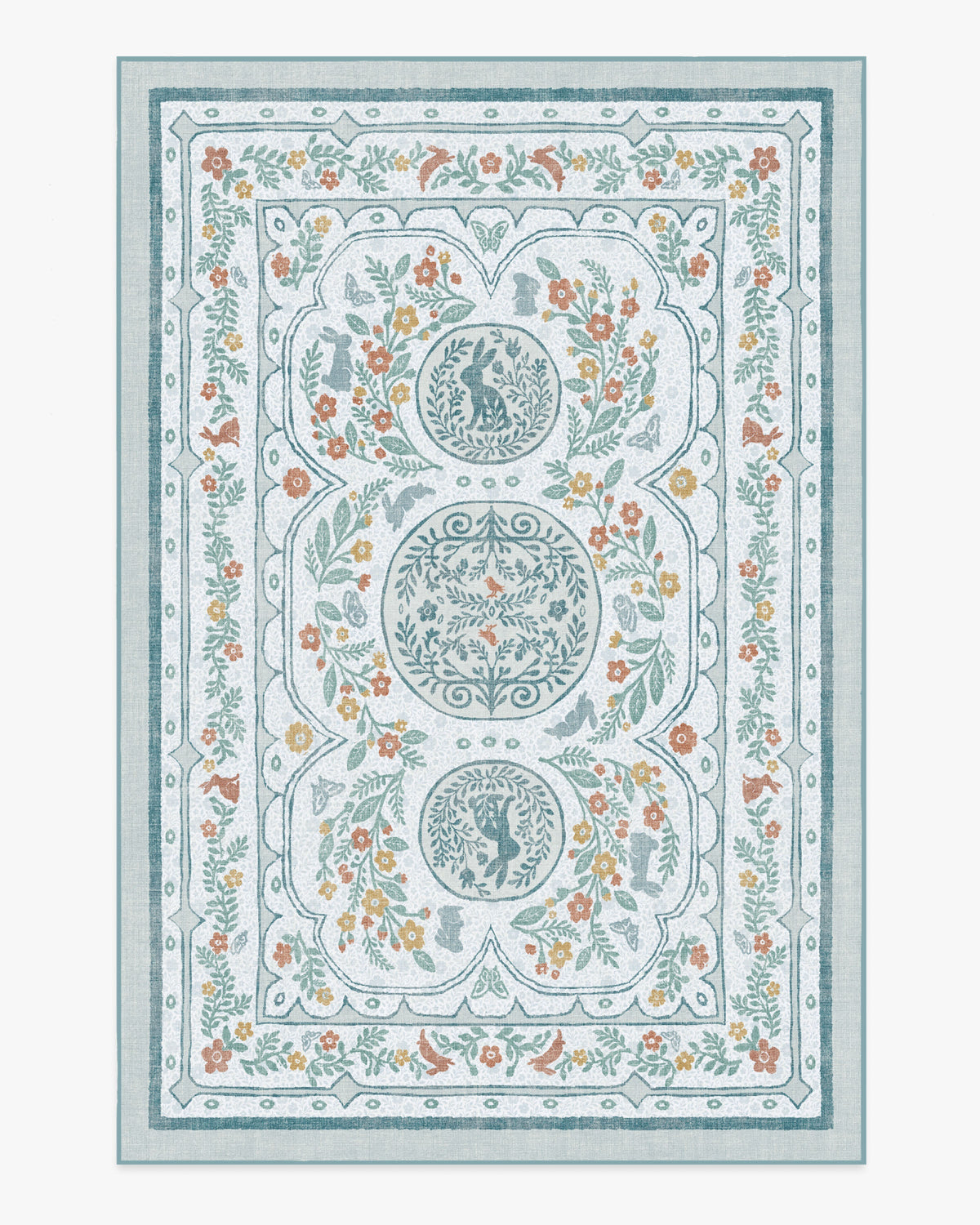 Twin Bunny Border Blue Rug