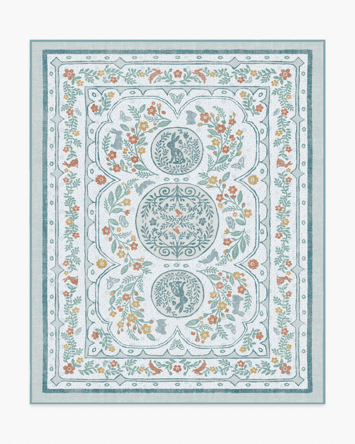 Twin Bunny Border Blue Rug