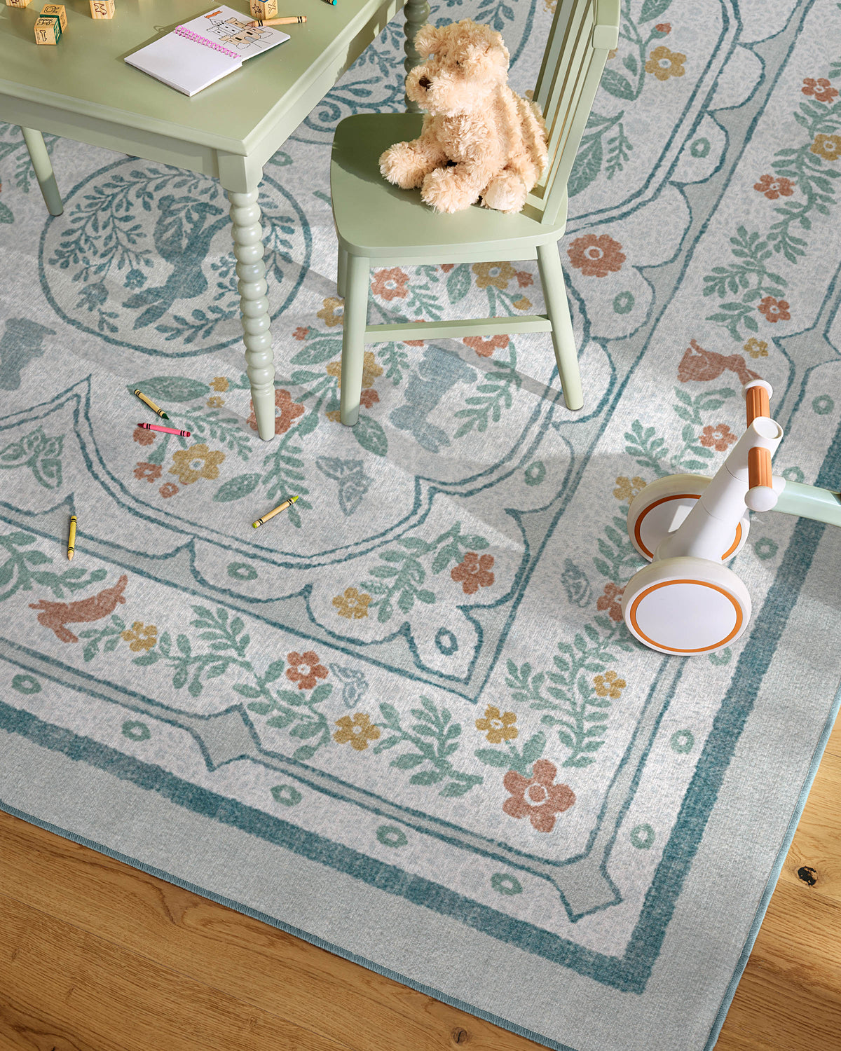 Twin Bunny Border Blue Rug