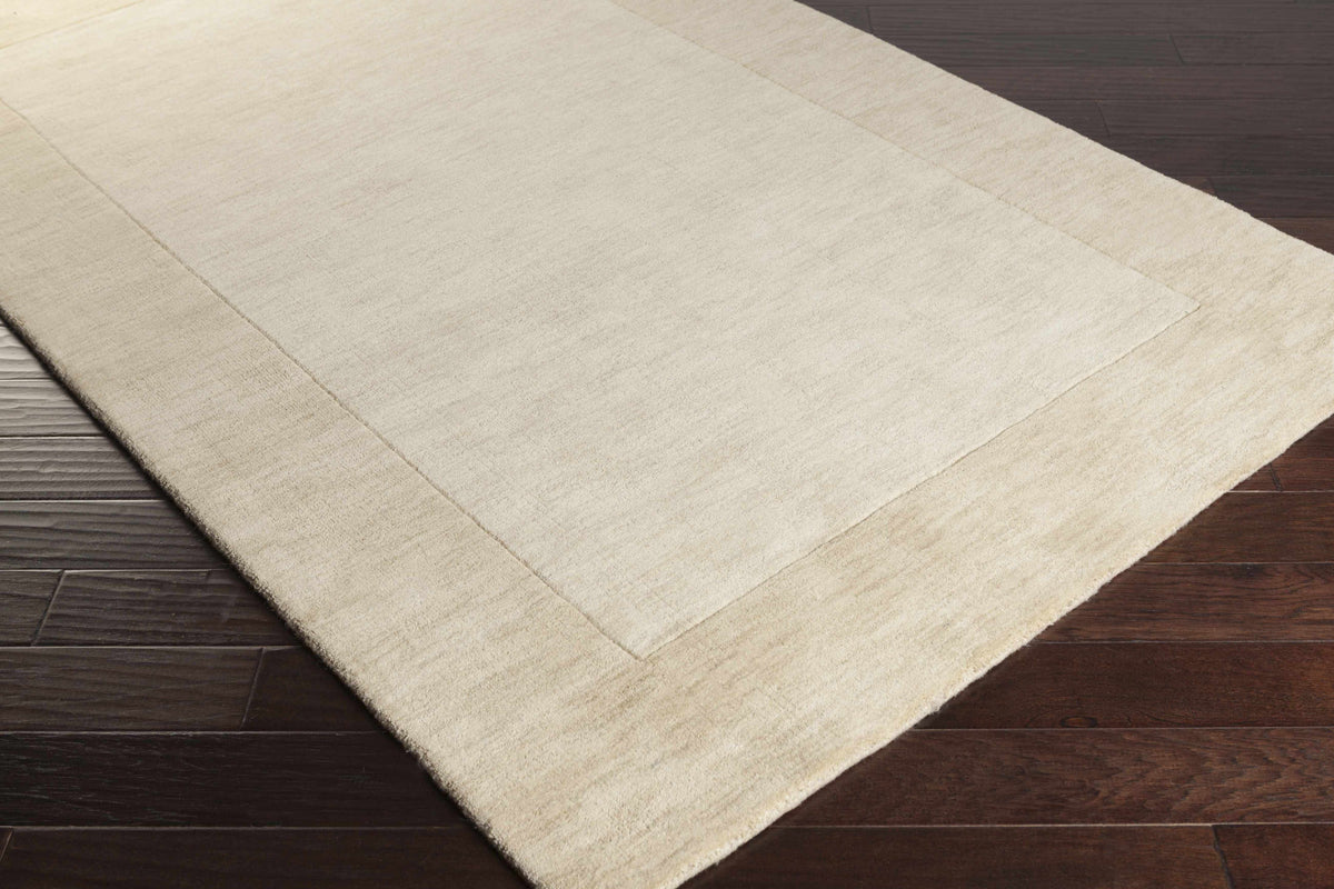 Bordered Solid Wheat Cream Wool Rug