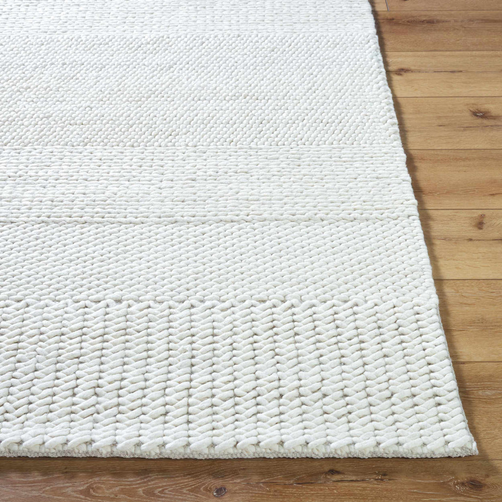 Ivaryn Ivory Subtle Linear Textured Wool Handmade Area Rug