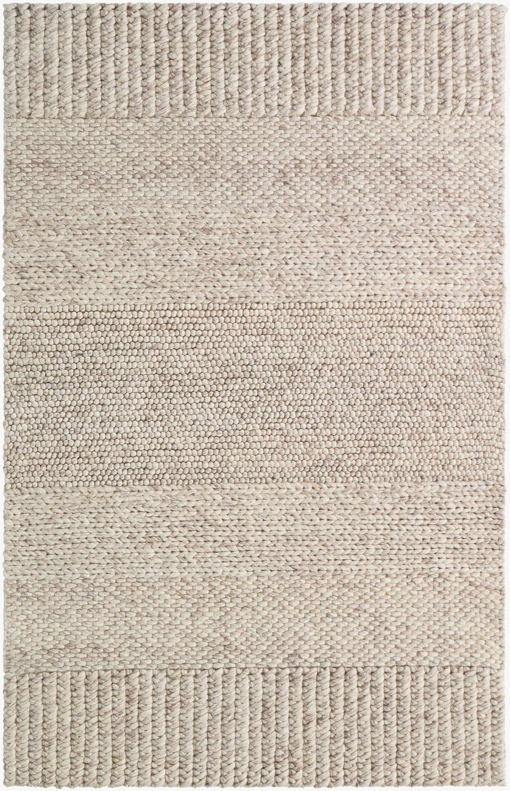 Bevarn Beige Subtle Linear Textured Wool Handmade Area Rug