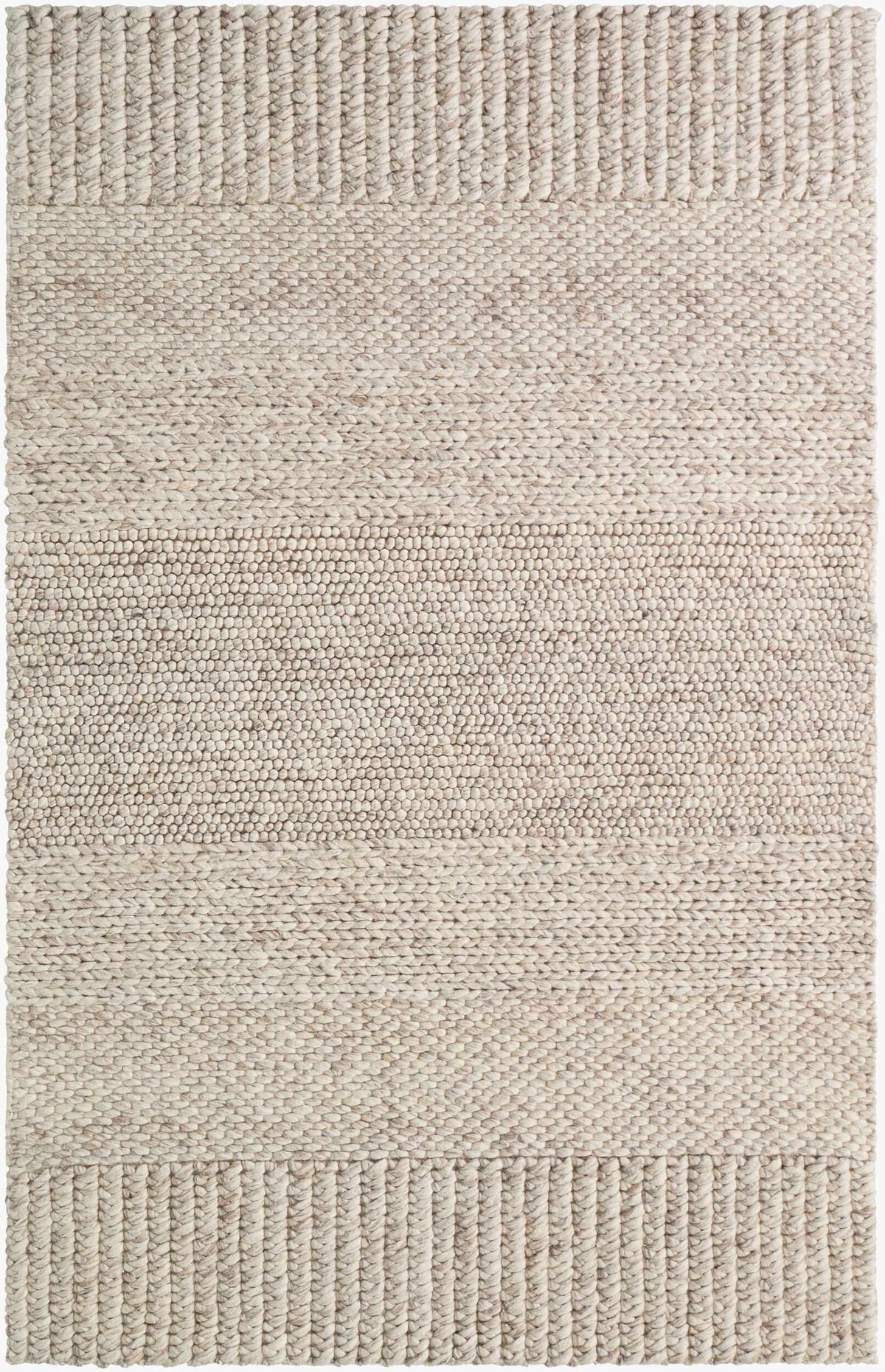 Bevarn Beige Subtle Linear Textured Wool Handmade Area Rug