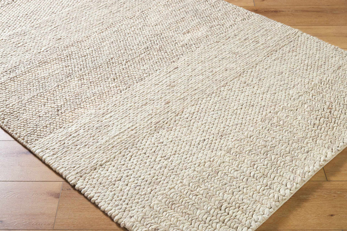 Bevarn Beige Subtle Linear Textured Wool Handmade Area Rug