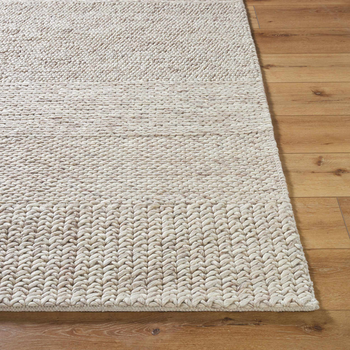 Bevarn Beige Subtle Linear Textured Wool Handmade Area Rug