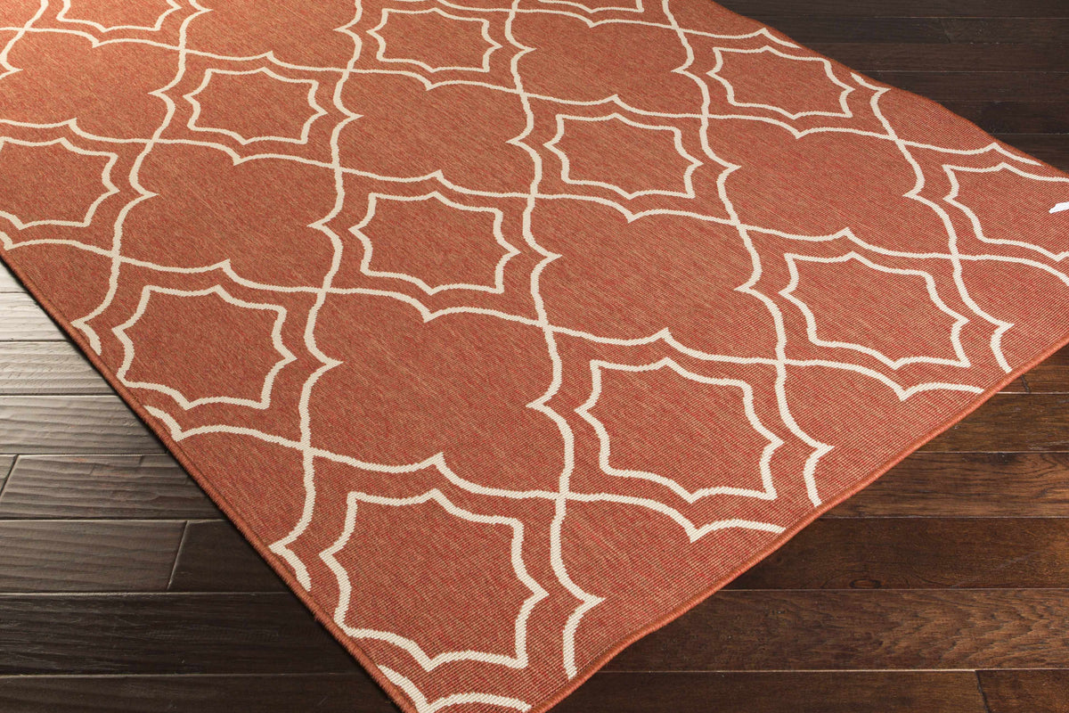 Unique Rust Red Lattice Trellis Outdoor Rug - Clearance