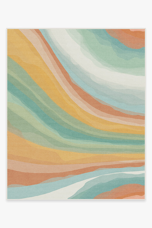 Watercolor Waves Copper Jade Outdoor Rug