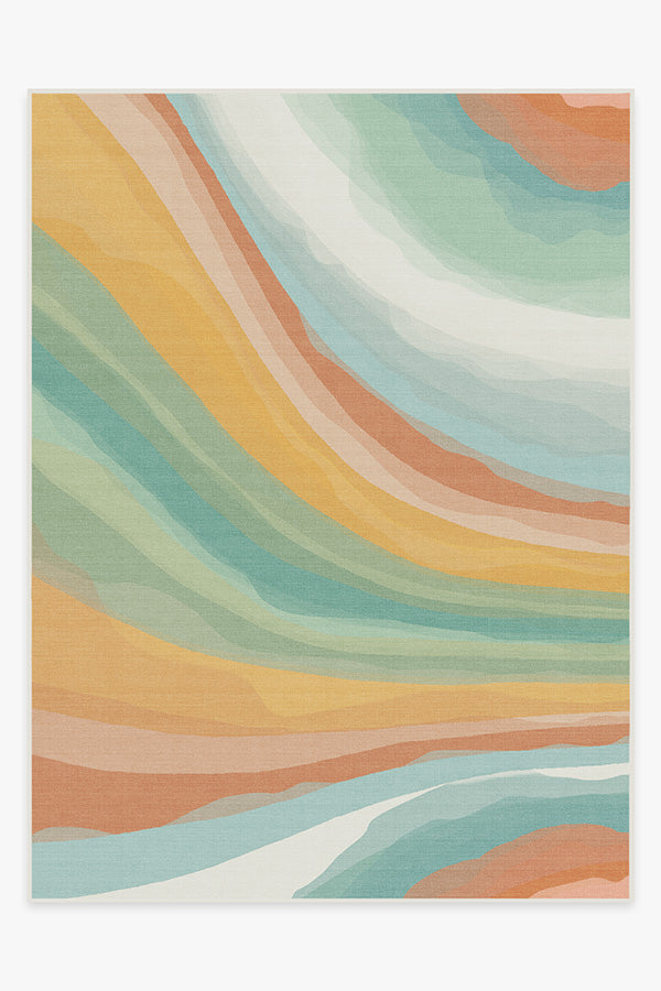 Watercolor Waves Copper Jade Outdoor Rug