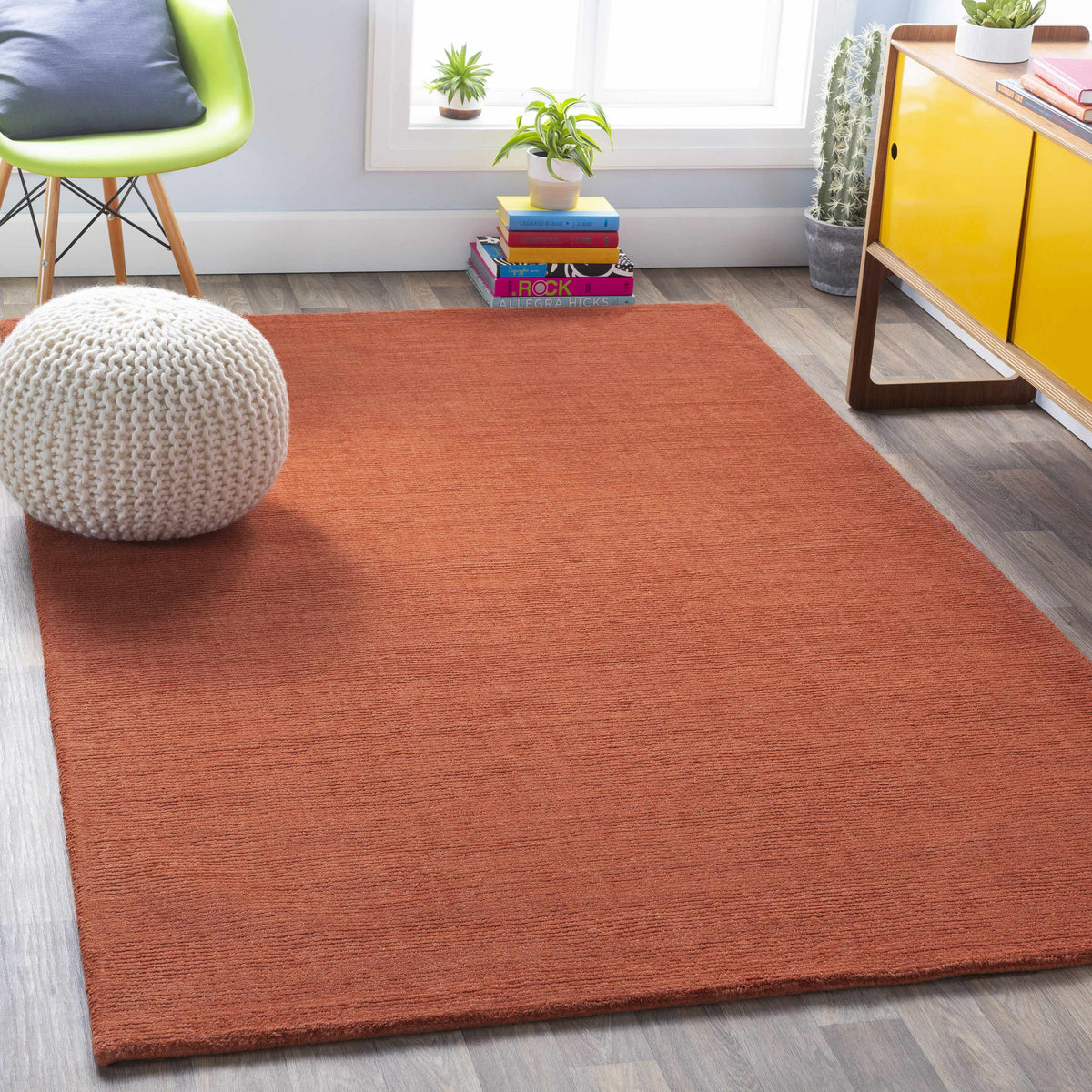 Brockton Solid Orange Wool Rug