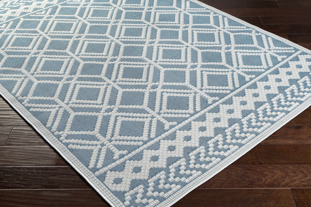 Wingina 8x10 Ice Blue Trellis Outdoor Rug - Clearance