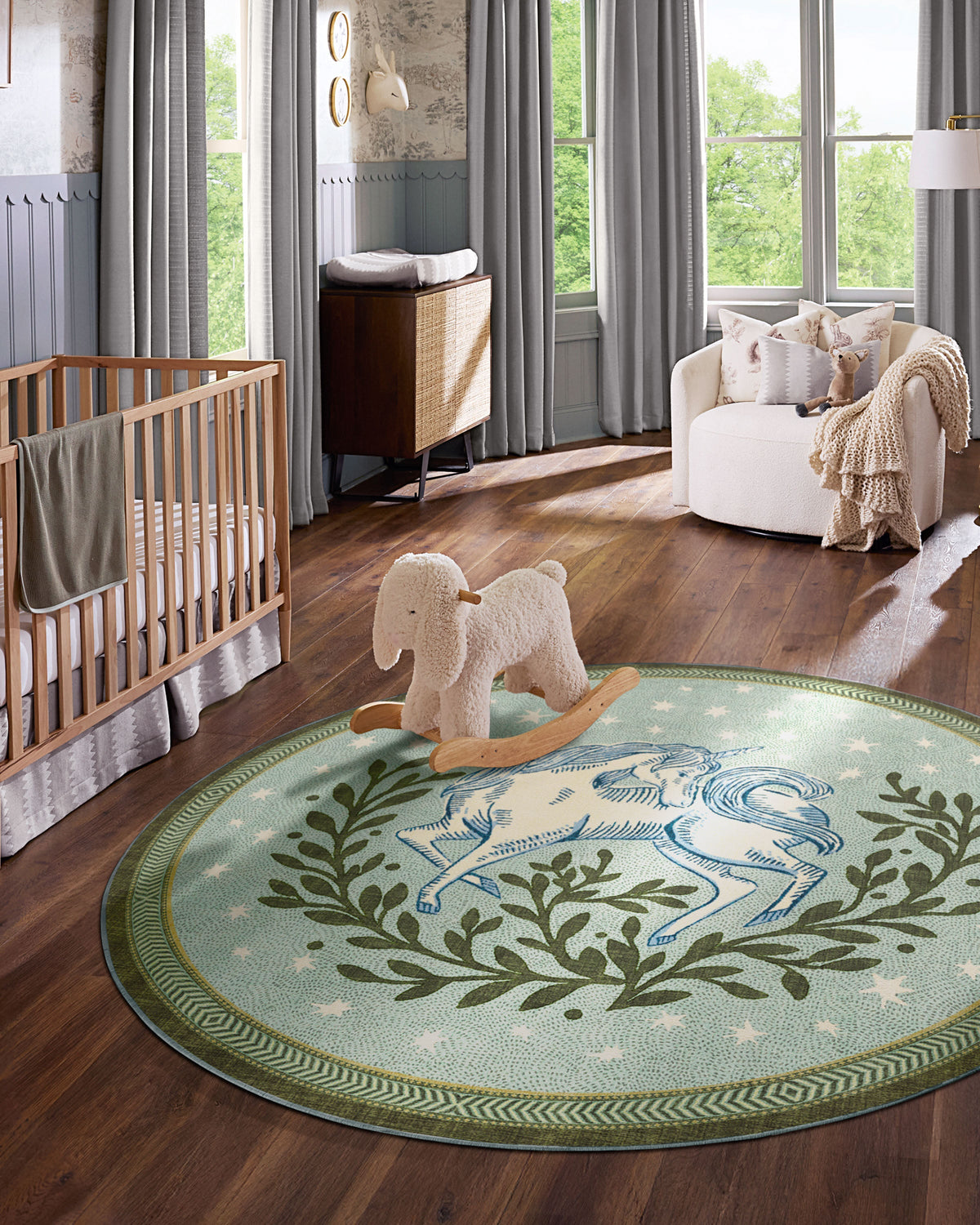 Woodland Wanderer Unicorn Green Flatwoven Rug