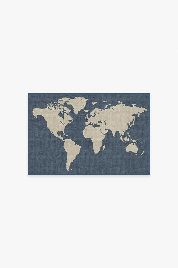 World Map Blue Rug