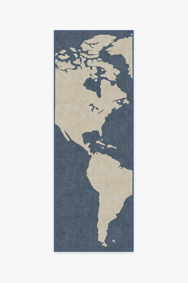 World Map Blue Rug