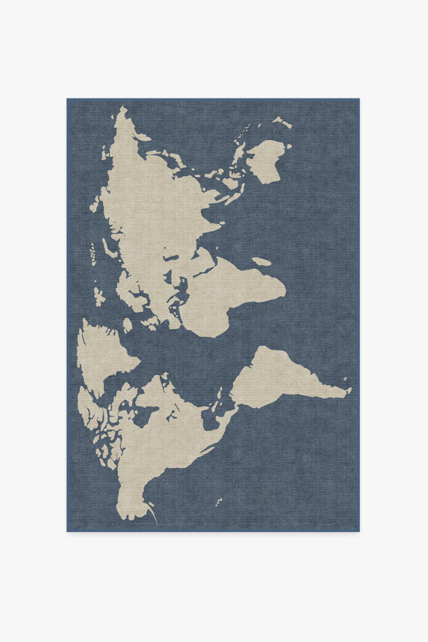 World Map Blue Rug