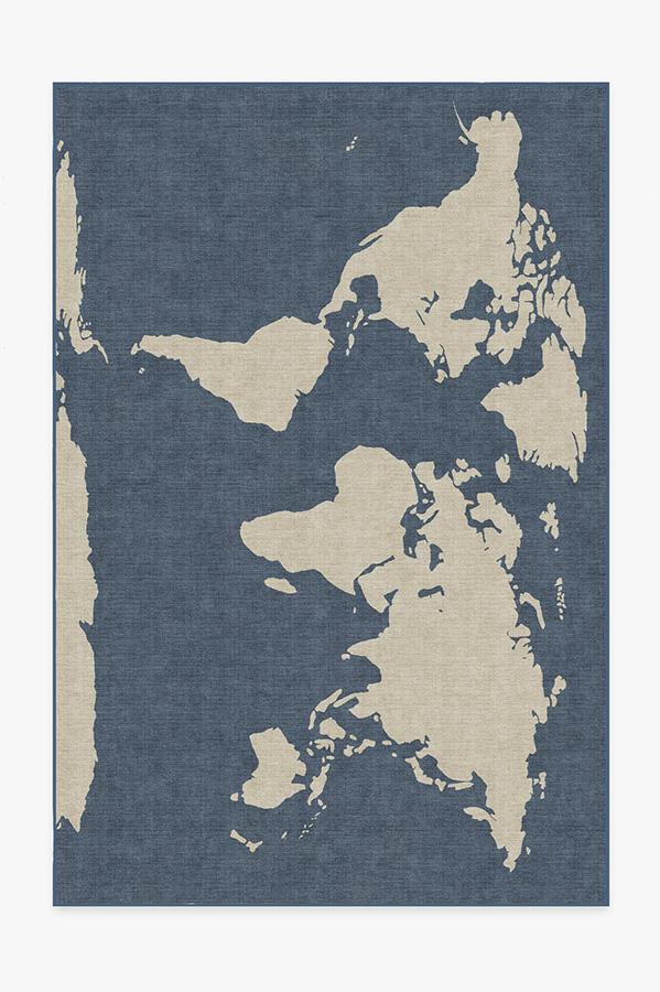World Map Blue Rug