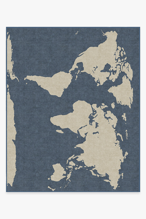 World Map Blue Rug