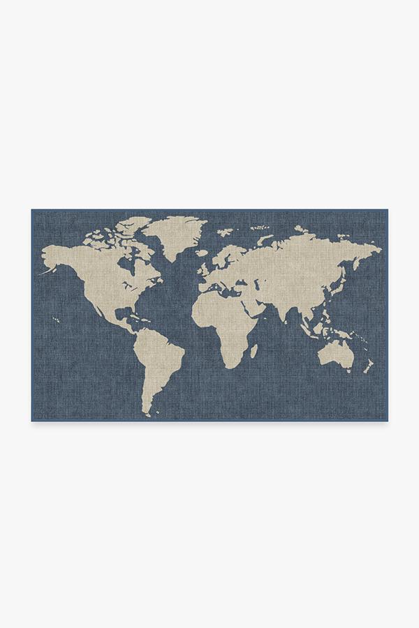 World Map Blue Flatwoven Rug
