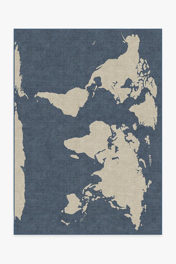 World Map Blue Flatwoven Rug