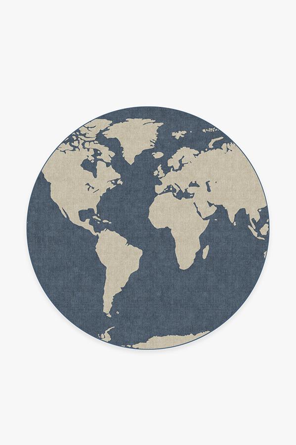 World Map Blue Flatwoven Rug