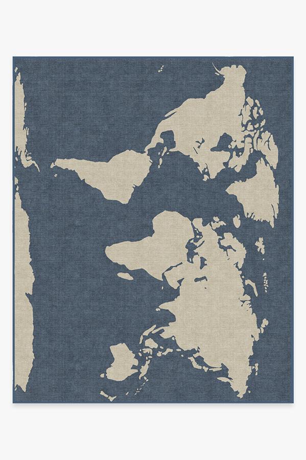 World Map Blue Flatwoven Rug
