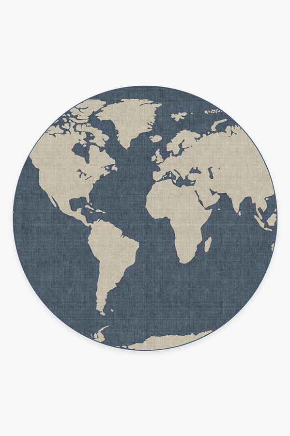 World Map Blue Flatwoven Rug