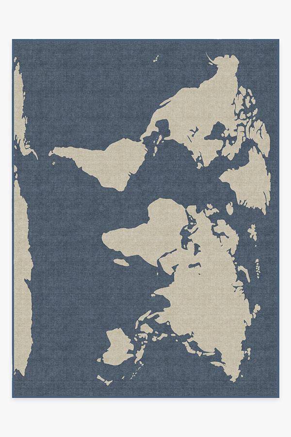 World Map Blue Flatwoven Rug