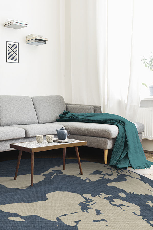 World Map Blue Rug