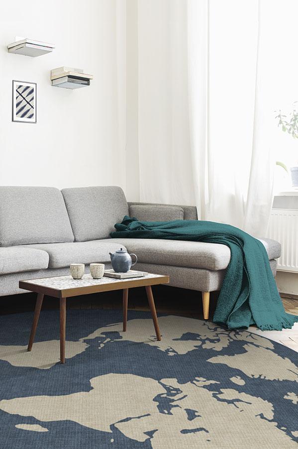 World Map Blue Flatwoven Rug