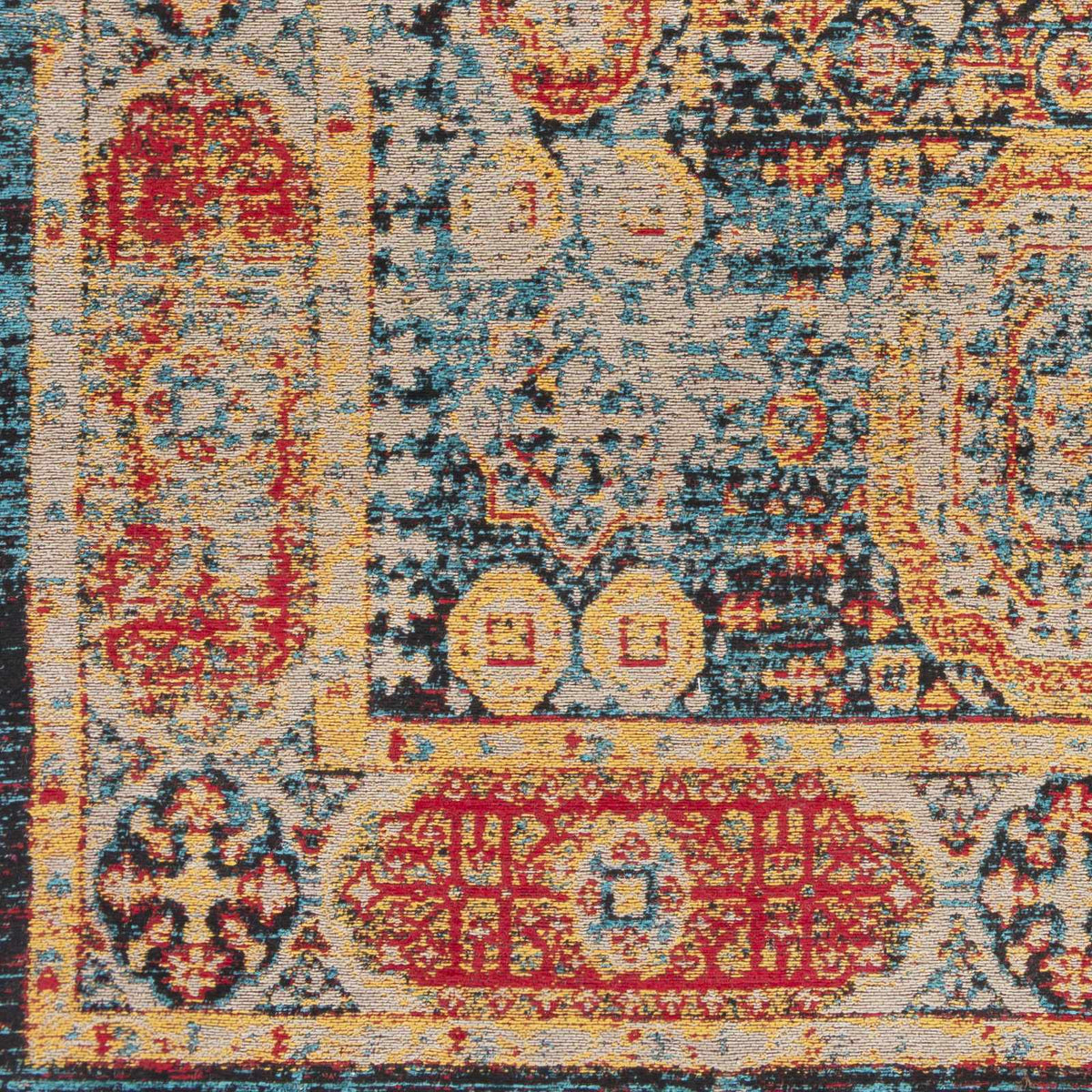 Wrangell Blue/Red Damask Carpet - Clearance
