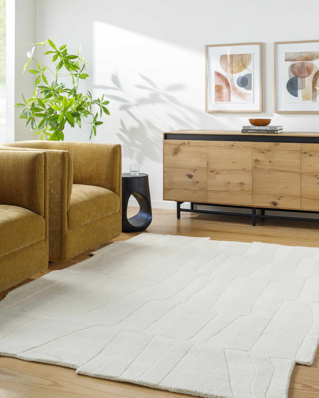 Yonah White Abstract Area Rug