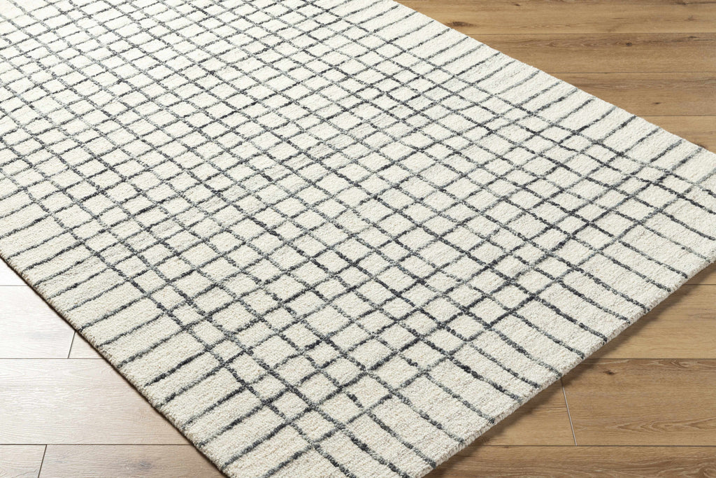 Yates White Grid Wool Area Rug - Clearance