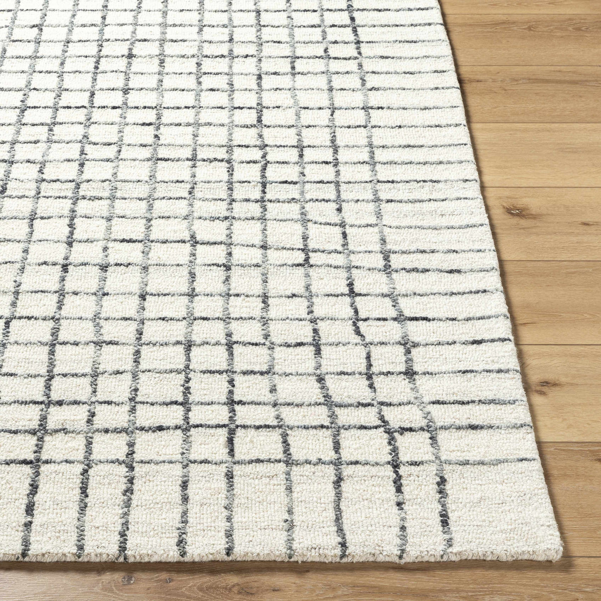 Yates White Grid Wool Area Rug - Clearance