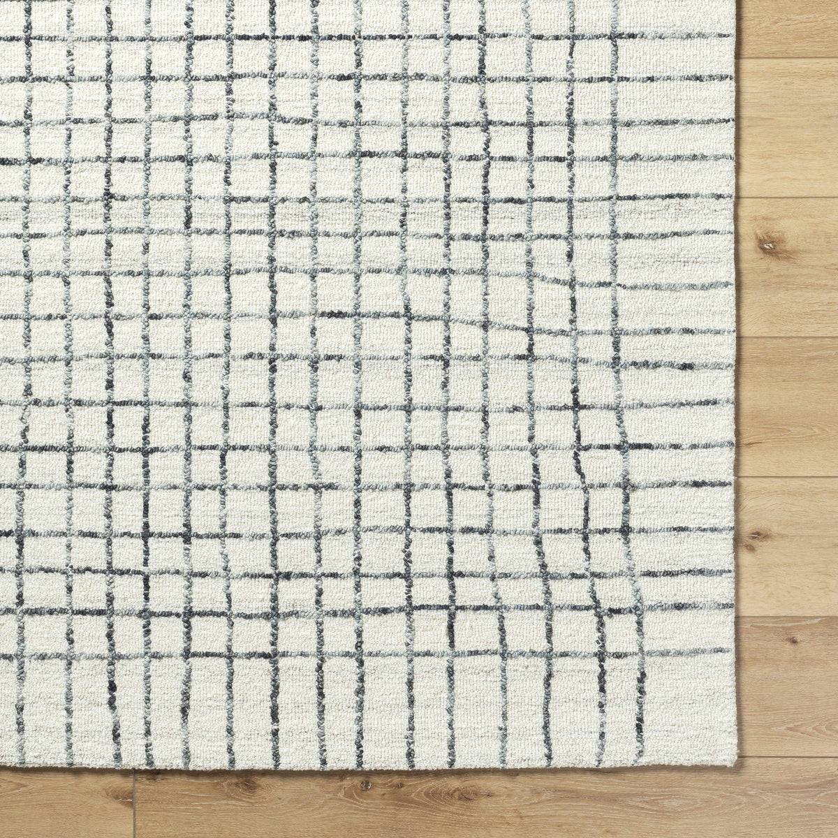Yates White Grid Wool Area Rug - Clearance