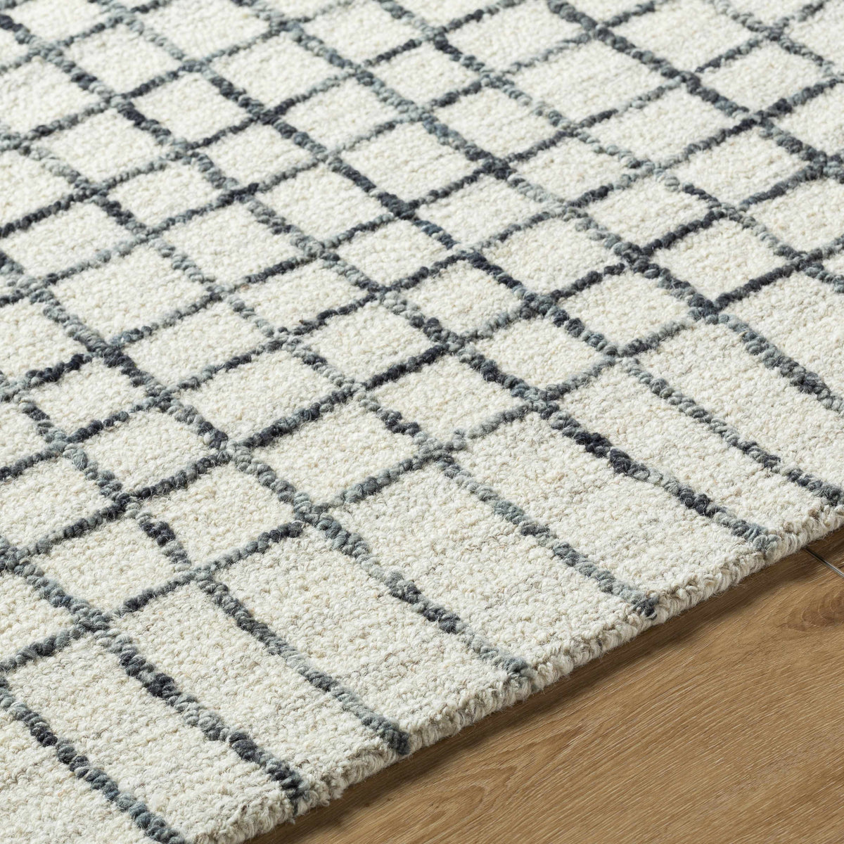 Yates White Grid Wool Area Rug - Clearance