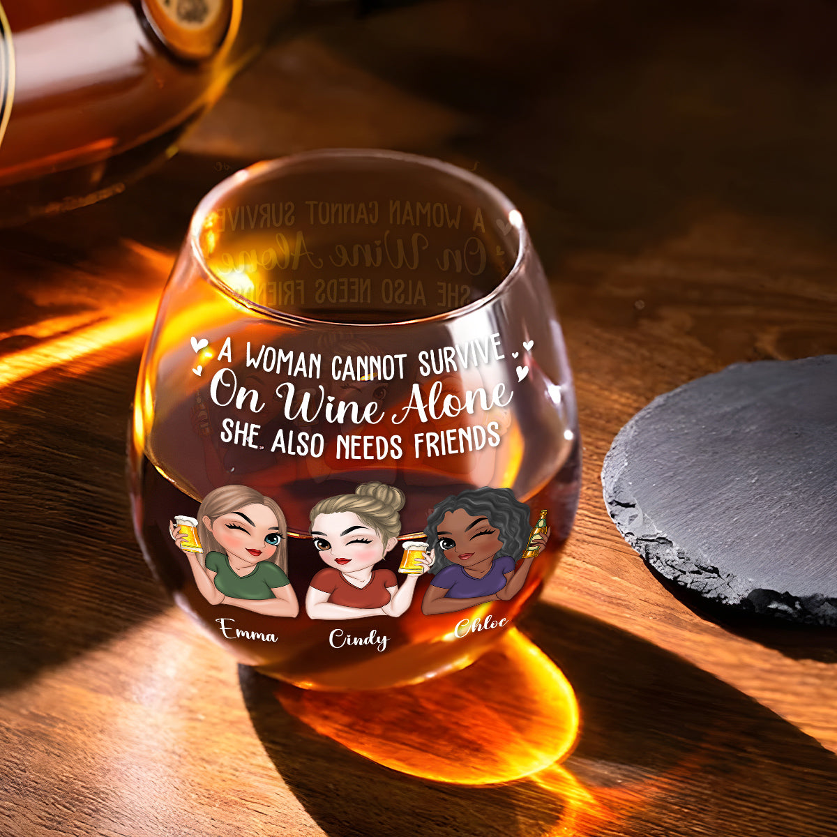 A Woman Cannot Survive On Wine Alone - Personalized Wine Glass